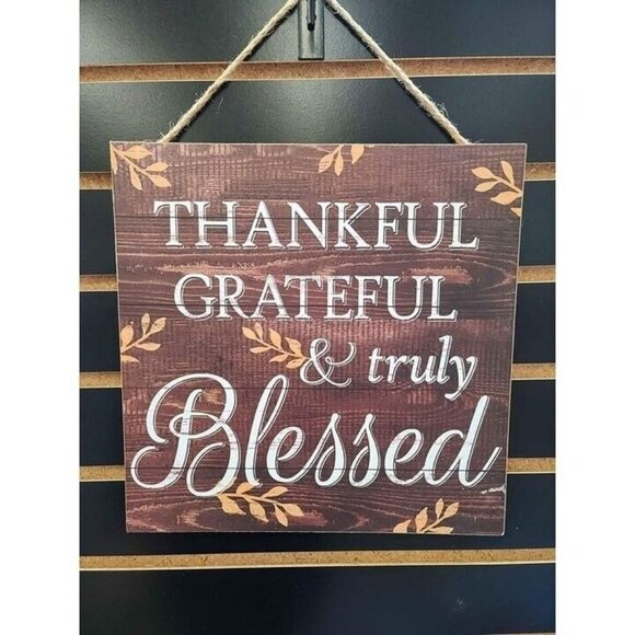 Thankful & Blessed Wooden Sign, Wall Decor, 12" x 12" - Picture 1 of 4